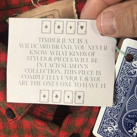 Timber June Shirt Large Red Check Flannel Evil Eye Sequin Back Boho Graphic - Picture 6 of 16